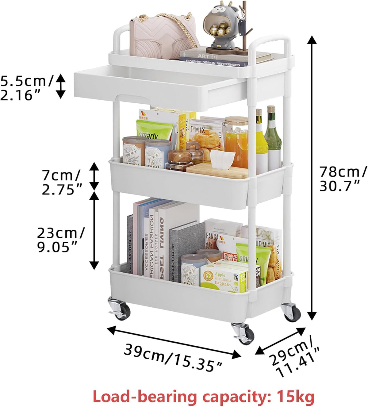 5-Tier Utility Cart with Drawer & Wheels, Storage for Home,Office