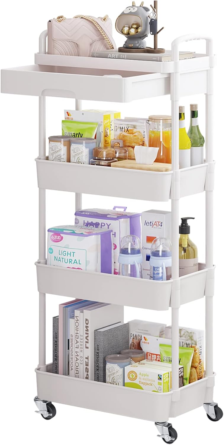 5-Tier Utility Cart with Drawer & Wheels, Storage for Home,Office