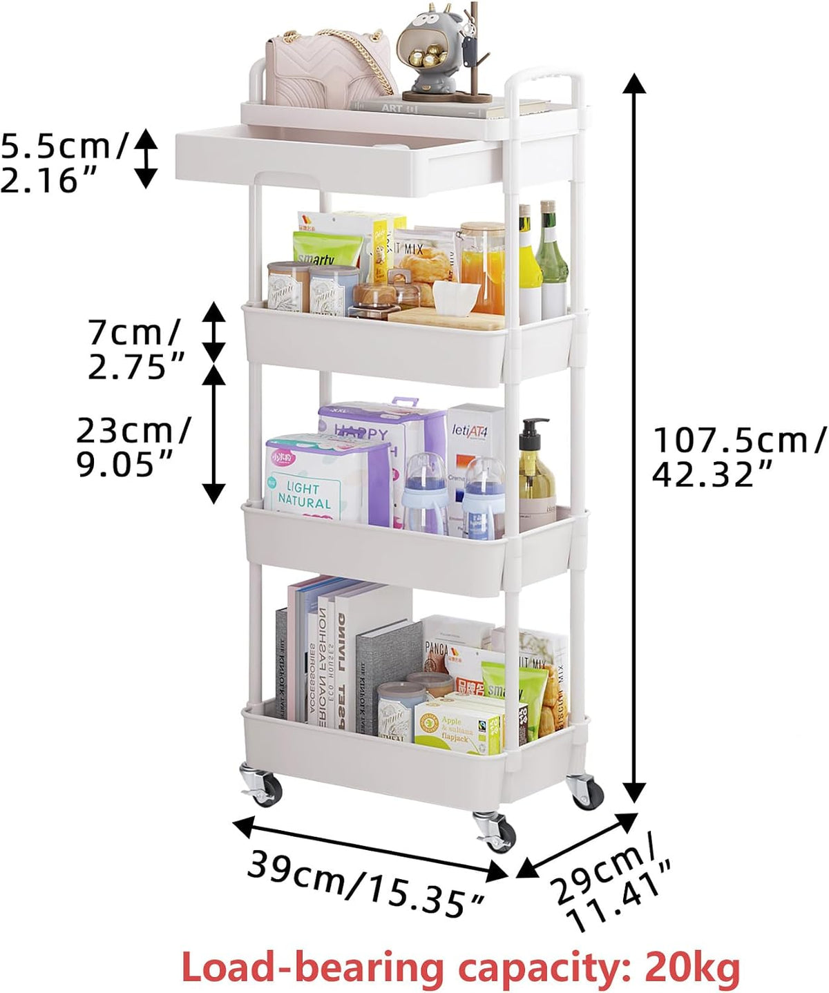 5-Tier Utility Cart with Drawer & Wheels, Storage for Home,Office