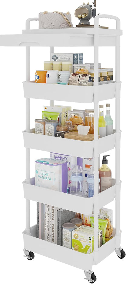 5-Tier Utility Cart with Drawer & Wheels, Storage for Home,Office