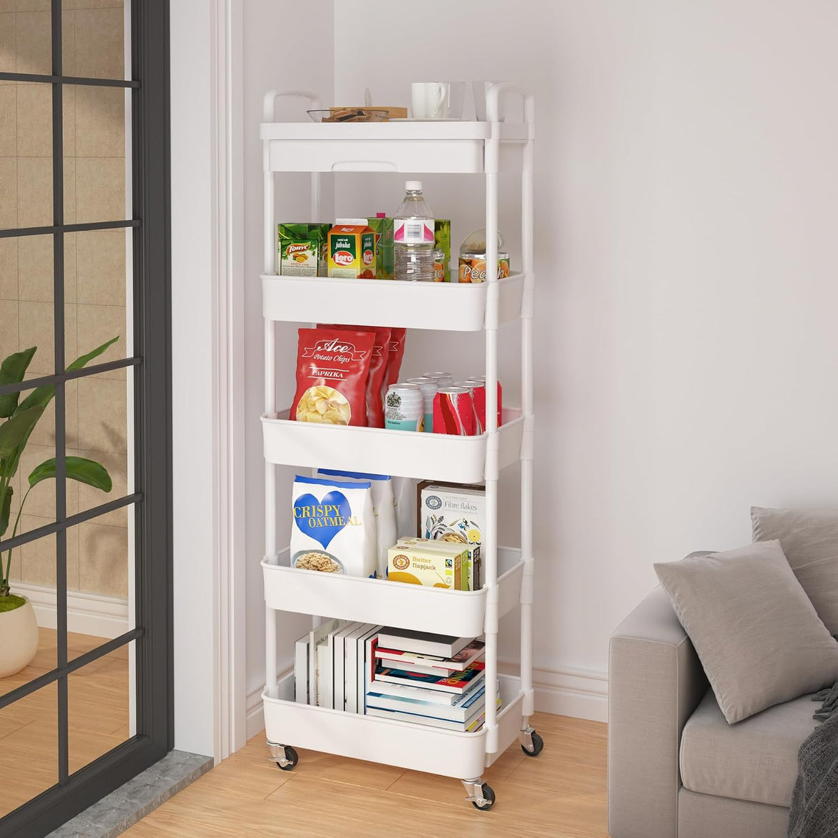 5-Tier Utility Cart with Drawer & Wheels, Storage for Home,Office