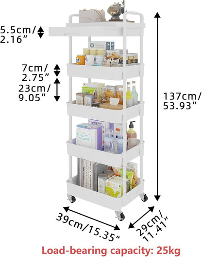 5-Tier Utility Cart with Drawer & Wheels, Storage for Home,Office