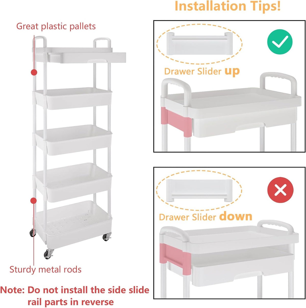 5-Tier Utility Cart with Drawer & Wheels, Storage for Home,Office