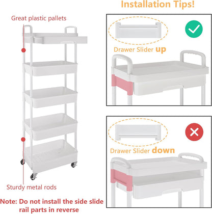 5-Tier Utility Cart with Drawer & Wheels, Storage for Home,Office
