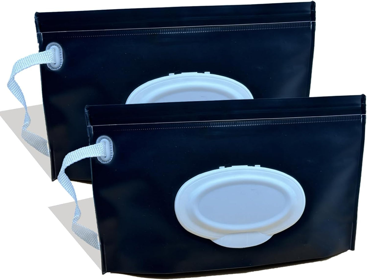Baby Wipe Holder, 2 Pack Reusable Travel Wipes Pouch Dispenser, Portable Refillable Wipe Container for Travel & Home Use