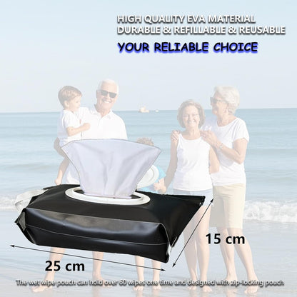 Baby Wipe Holder, 2 Pack Reusable Travel Wipes Pouch Dispenser, Portable Refillable Wipe Container for Travel & Home Use