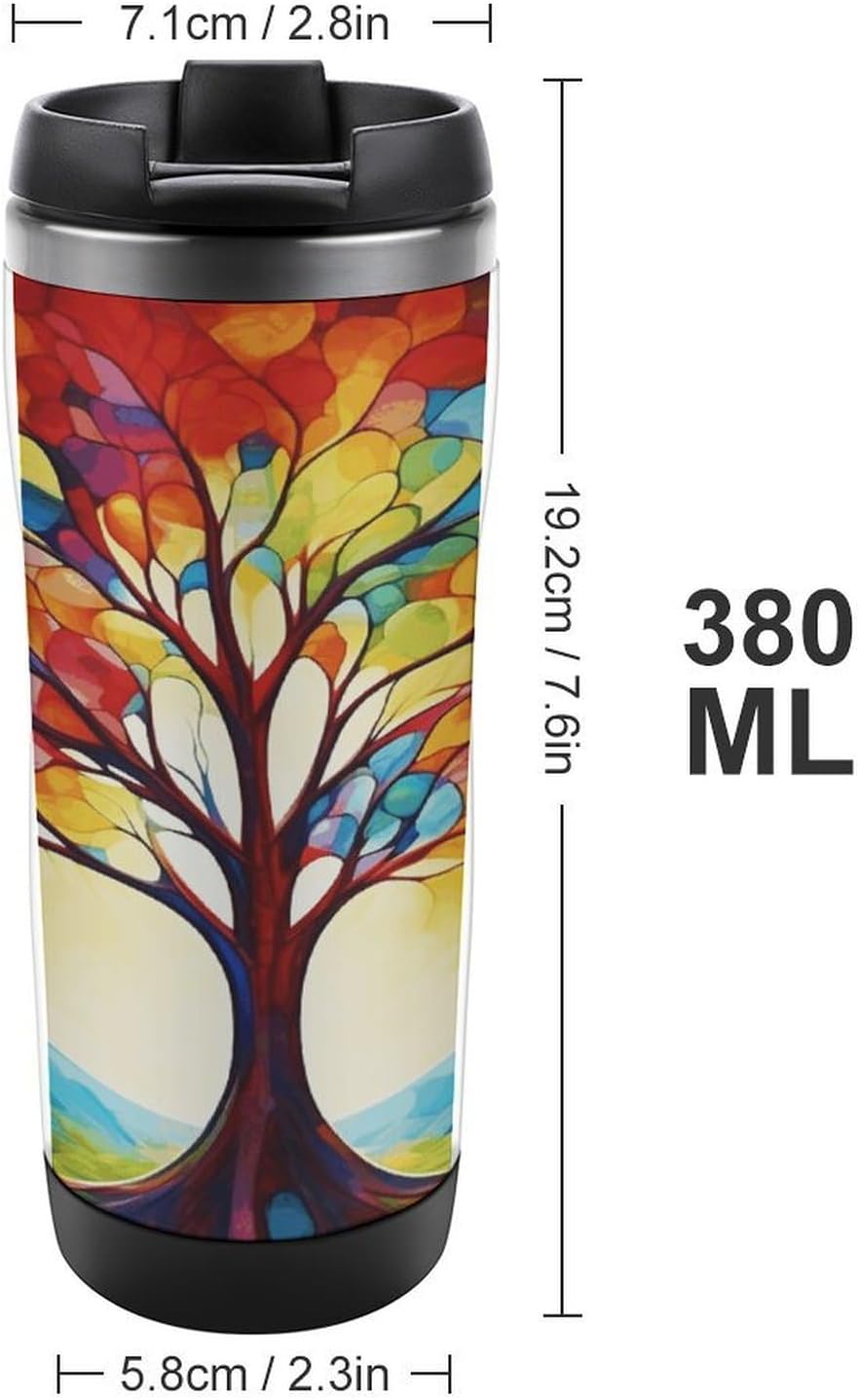 13oz Insulated Travel Coffee Mug Reusable Coffee Cup Water Bottle | Colorful Tree of Life Travel Mug with Leak Proof Lid Double Wall Stainless Steel Coffee Tumbler Personalized Gift