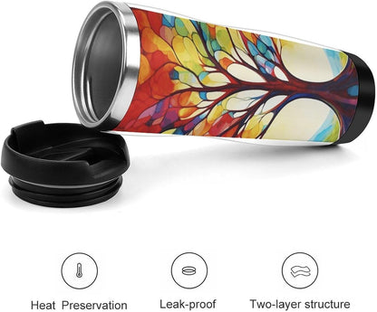 13oz Insulated Travel Coffee Mug Reusable Coffee Cup Water Bottle | Colorful Tree of Life Travel Mug with Leak Proof Lid Double Wall Stainless Steel Coffee Tumbler Personalized Gift