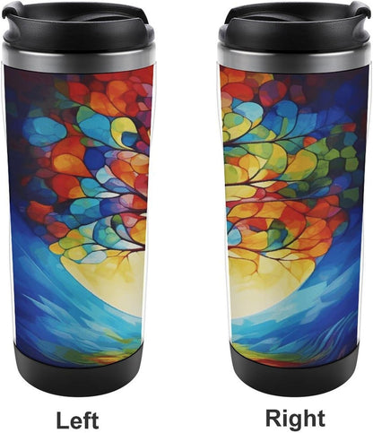13oz Insulated Travel Coffee Mug Reusable Coffee Cup Water Bottle | Colorful Tree of Life Travel Mug with Leak Proof Lid Double Wall Stainless Steel Coffee Tumbler Personalized Gift