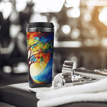 13oz Insulated Travel Coffee Mug Reusable Coffee Cup Water Bottle | Colorful Tree of Life Travel Mug with Leak Proof Lid Double Wall Stainless Steel Coffee Tumbler Personalized Gift