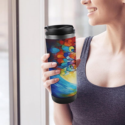 13oz Insulated Travel Coffee Mug Reusable Coffee Cup Water Bottle | Colorful Tree of Life Travel Mug with Leak Proof Lid Double Wall Stainless Steel Coffee Tumbler Personalized Gift