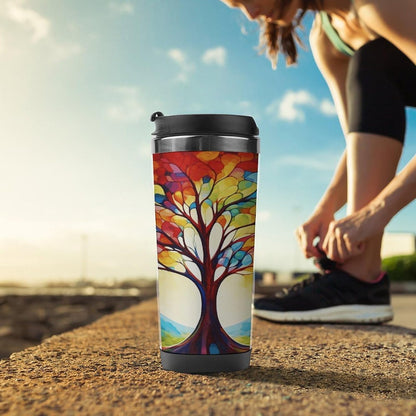 13oz Insulated Travel Coffee Mug Reusable Coffee Cup Water Bottle | Colorful Tree of Life Travel Mug with Leak Proof Lid Double Wall Stainless Steel Coffee Tumbler Personalized Gift