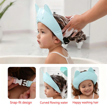 Shower Cap for Kids, Baby Shower Cap bath wash Shampoo rinser shield Hat Adjustable head hair Visor Protection Toddler and Children,Prevent water from entering eyes and ears(Pink)