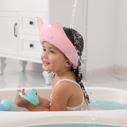 Shower Cap for Kids, Baby Shower Cap bath wash Shampoo rinser shield Hat Adjustable head hair Visor Protection Toddler and Children,Prevent water from entering eyes and ears(Pink)