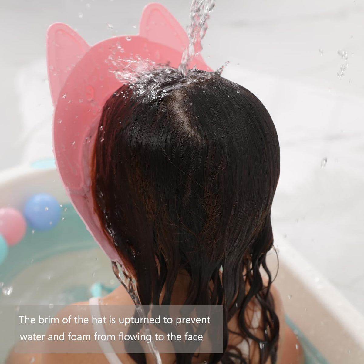 Shower Cap for Kids, Baby Shower Cap bath wash Shampoo rinser shield Hat Adjustable head hair Visor Protection Toddler and Children,Prevent water from entering eyes and ears(Pink)