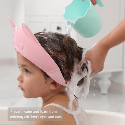 Shower Cap for Kids, Baby Shower Cap bath wash Shampoo rinser shield Hat Adjustable head hair Visor Protection Toddler and Children,Prevent water from entering eyes and ears(Pink)
