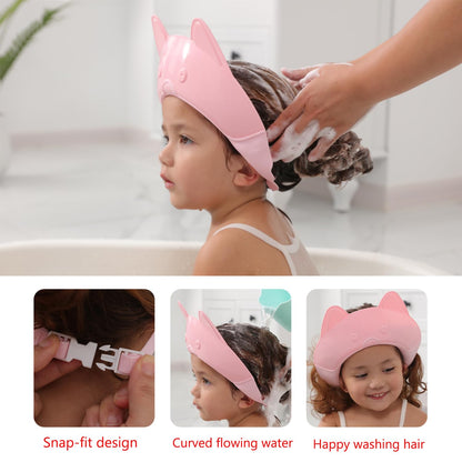 Shower Cap for Kids, Baby Shower Cap bath wash Shampoo rinser shield Hat Adjustable head hair Visor Protection Toddler and Children,Prevent water from entering eyes and ears(Pink)