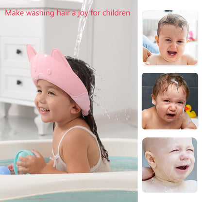Shower Cap for Kids, Baby Shower Cap bath wash Shampoo rinser shield Hat Adjustable head hair Visor Protection Toddler and Children,Prevent water from entering eyes and ears(Pink)