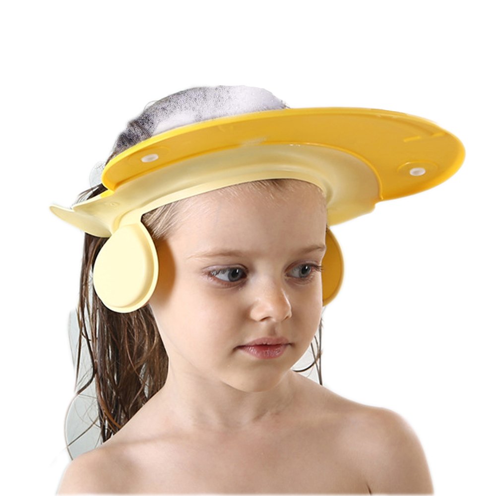 Shower Cap for Kids, Baby Shower Cap bath wash Shampoo rinser shield Hat Adjustable head hair Visor Protection Toddler and Children,Prevent water from entering eyes and ears(Pink)