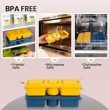 3 Pack Silicone Snack Containers with Lids, 12oz Triple Compartment
