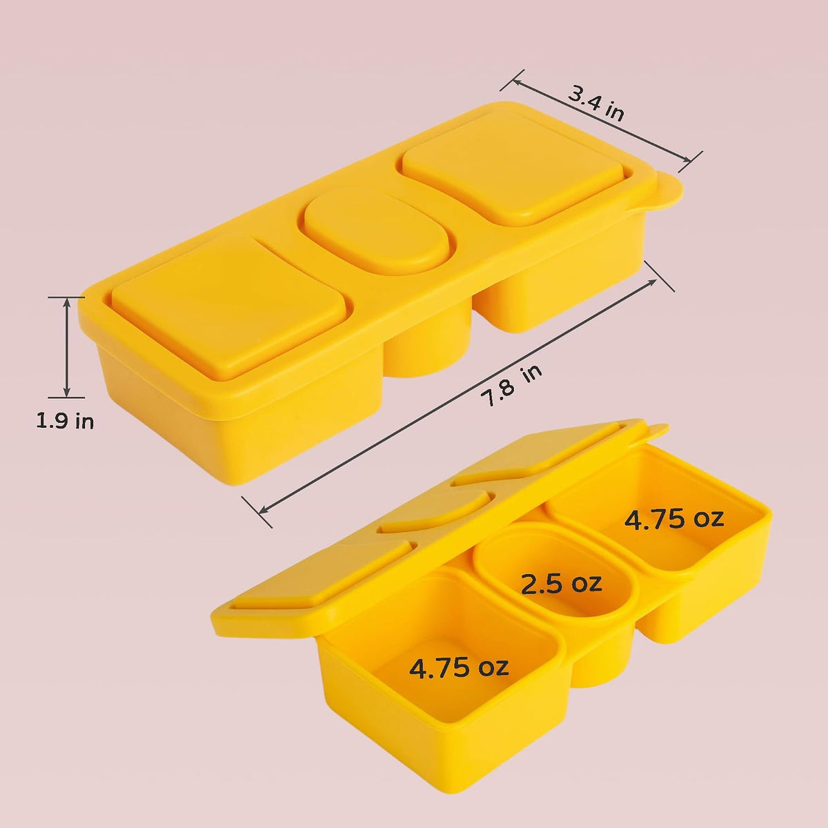 3 Pack Silicone Snack Containers with Lids, 12oz Triple Compartment