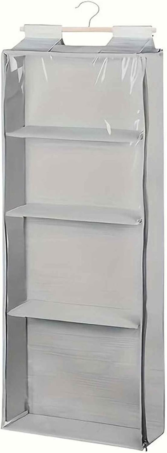 Clear Hanging Stuffed Animal Storage Zip Dust Proof Over The Door 4 Large Pockets Kids Toys Shoes for Bedroom Nursery (Grey)