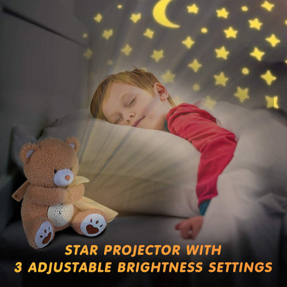Baby Sleep Soother Bear, Mom's Heartbeat & Lullabies White Noise Machine, Nursery Decor Night Light Projector, Toddler Crib Sleeping Aid, Newborns Shower Gifts Portable Teddy