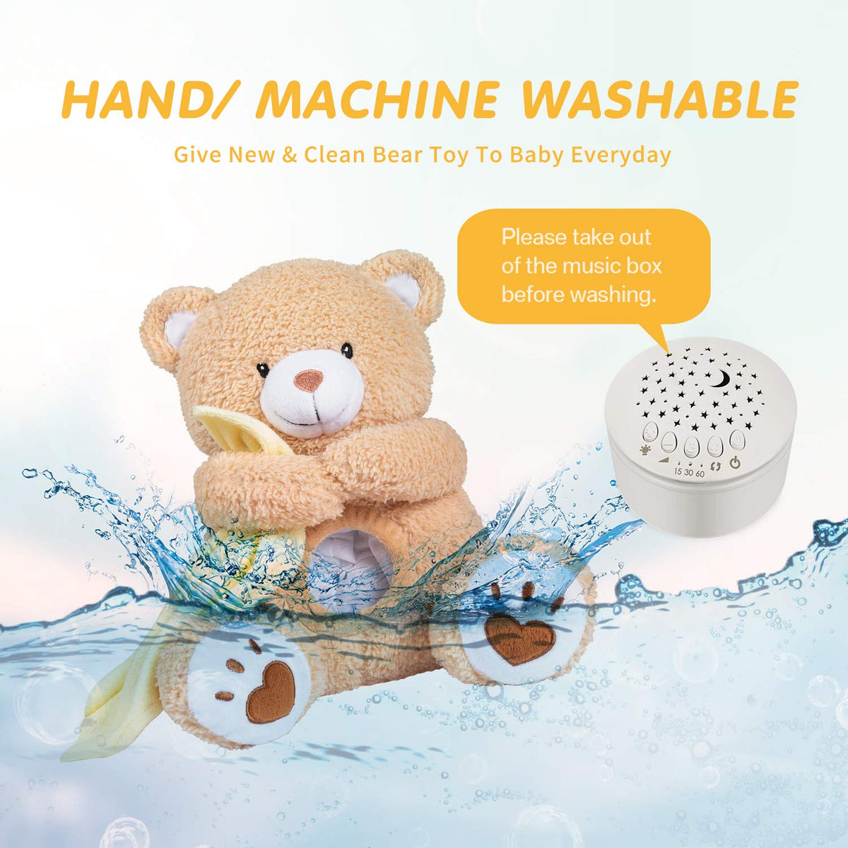 Baby Sleep Soother Bear, Mom's Heartbeat & Lullabies White Noise Machine, Nursery Decor Night Light Projector, Toddler Crib Sleeping Aid, Newborns Shower Gifts Portable Teddy