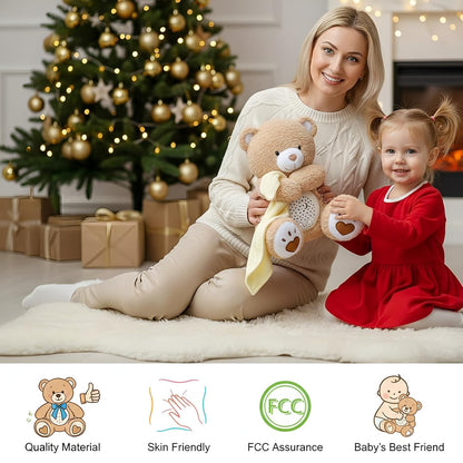 Baby Sleep Soother Bear, Mom's Heartbeat & Lullabies White Noise Machine, Nursery Decor Night Light Projector, Toddler Crib Sleeping Aid, Newborns Shower Gifts Portable Teddy