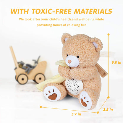 Baby Sleep Soother Bear, Mom's Heartbeat & Lullabies White Noise Machine, Nursery Decor Night Light Projector, Toddler Crib Sleeping Aid, Newborns Shower Gifts Portable Teddy