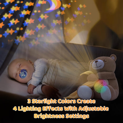 Baby Sleep Soother Bear, Mom's Heartbeat & Lullabies White Noise Machine, Nursery Decor Night Light Projector, Toddler Crib Sleeping Aid, Newborns Shower Gifts Portable Teddy