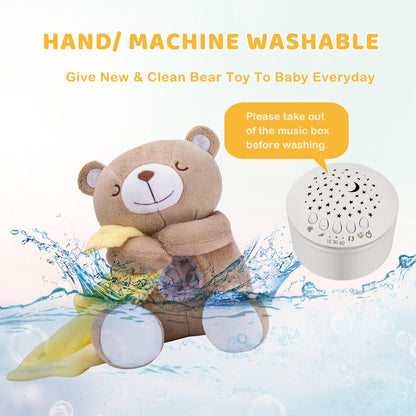 Baby Sleep Soother Bear, Mom's Heartbeat & Lullabies White Noise Machine, Nursery Decor Night Light Projector, Toddler Crib Sleeping Aid, Newborns Shower Gifts Portable Teddy