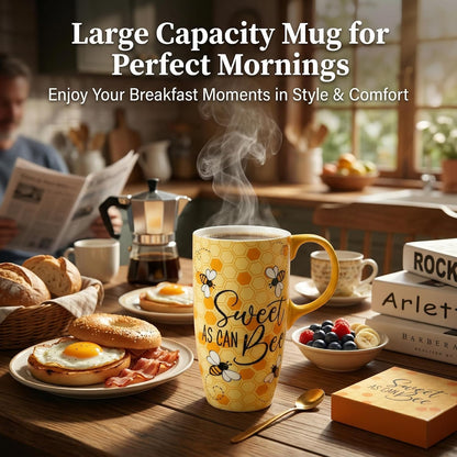 Porcelain Ceramic Travel Mug with Gift Box – 17oz Coffee Cup with Lid and Handle, Microwave & Dishwasher Safe, for Home Office Daily Commute，Sailboat