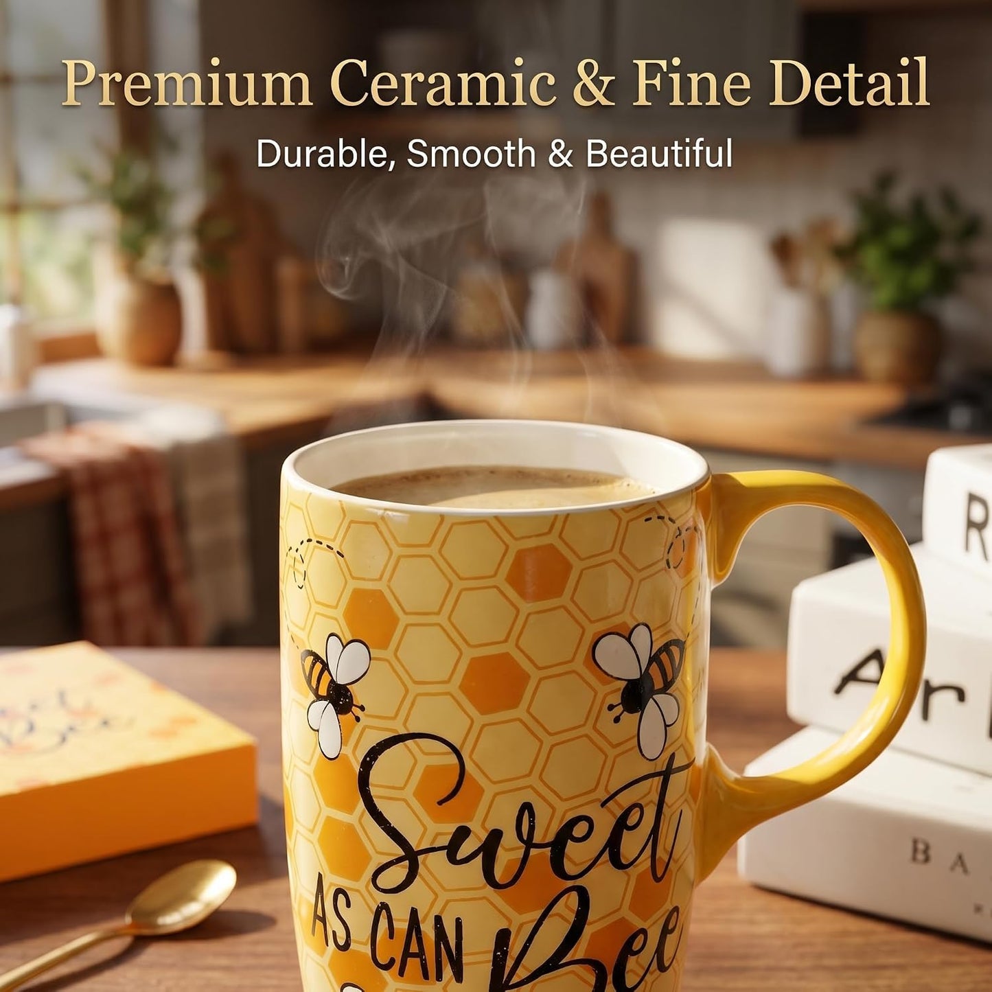 Porcelain Ceramic Travel Mug with Gift Box – 17oz Coffee Cup with Lid and Handle, Microwave & Dishwasher Safe, for Home Office Daily Commute，Sailboat