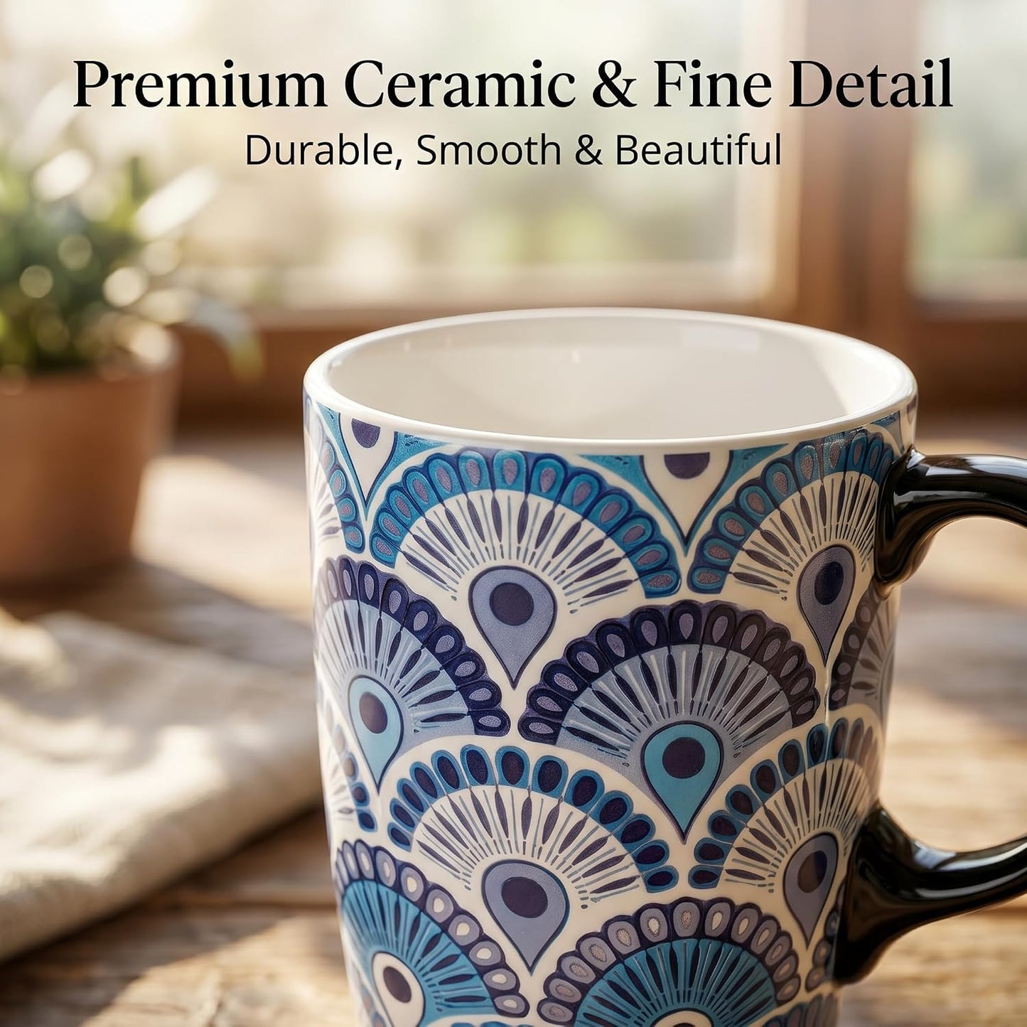 Porcelain Ceramic Travel Mug with Gift Box – 17oz Coffee Cup with Lid and Handle, Microwave & Dishwasher Safe, for Home Office Daily Commute，Sailboat