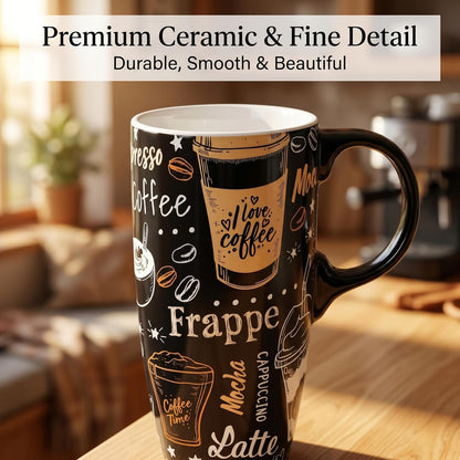 Porcelain Ceramic Travel Mug with Gift Box – 17oz Coffee Cup with Lid and Handle, Microwave & Dishwasher Safe, for Home Office Daily Commute，Sailboat