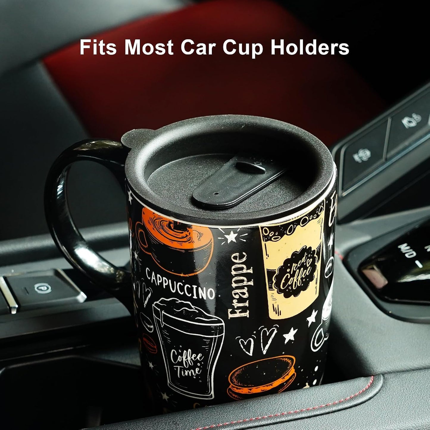 Porcelain Ceramic Travel Mug with Gift Box – 17oz Coffee Cup with Lid and Handle, Microwave & Dishwasher Safe, for Home Office Daily Commute，Sailboat