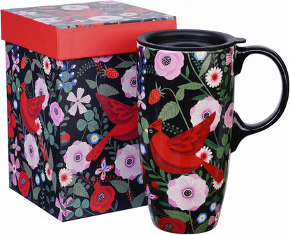 Porcelain Ceramic Travel Mug with Gift Box – 17oz Coffee Cup with Lid and Handle, Microwave & Dishwasher Safe, for Home Office Daily Commute，Sailboat