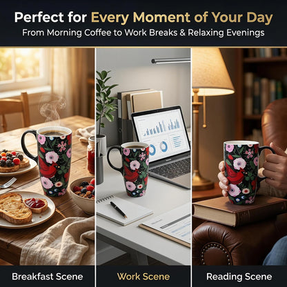 Porcelain Ceramic Travel Mug with Gift Box – 17oz Coffee Cup with Lid and Handle, Microwave & Dishwasher Safe, for Home Office Daily Commute，Sailboat