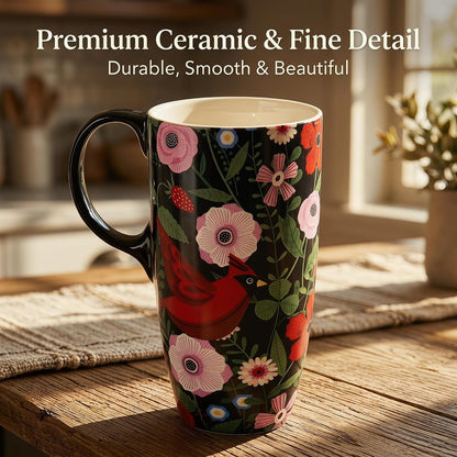 Porcelain Ceramic Travel Mug with Gift Box – 17oz Coffee Cup with Lid and Handle, Microwave & Dishwasher Safe, for Home Office Daily Commute，Sailboat