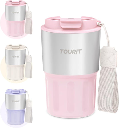 16 oz Travel Coffee Mug Spill-Proof, Insulated Stainless Steel Coffee Mug with Lid & Silicone Sea, Double Wall Vacuum Travel Coffee Tumblers, Cup Holder Friendly Reusable Thermos-Pink