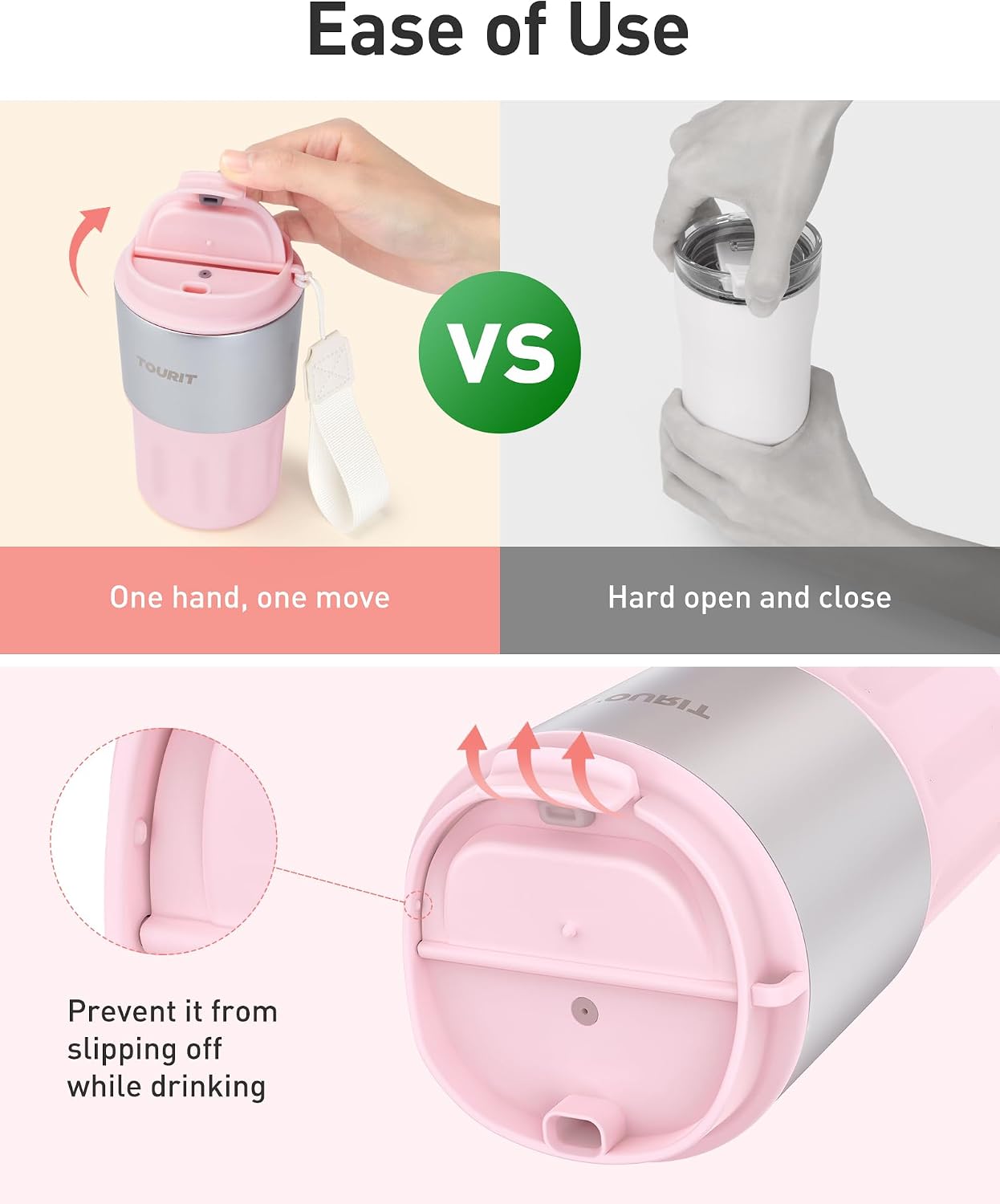 16 oz Travel Coffee Mug Spill-Proof, Insulated Stainless Steel Coffee Mug with Lid & Silicone Sea, Double Wall Vacuum Travel Coffee Tumblers, Cup Holder Friendly Reusable Thermos-Pink
