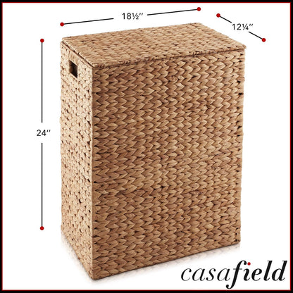 Large Laundry Hamper with Lid and Removable Liner Bag - Espresso Dark Brown, Woven Water Hyacinth Rectangular Laundry Basket Clothes Sorter