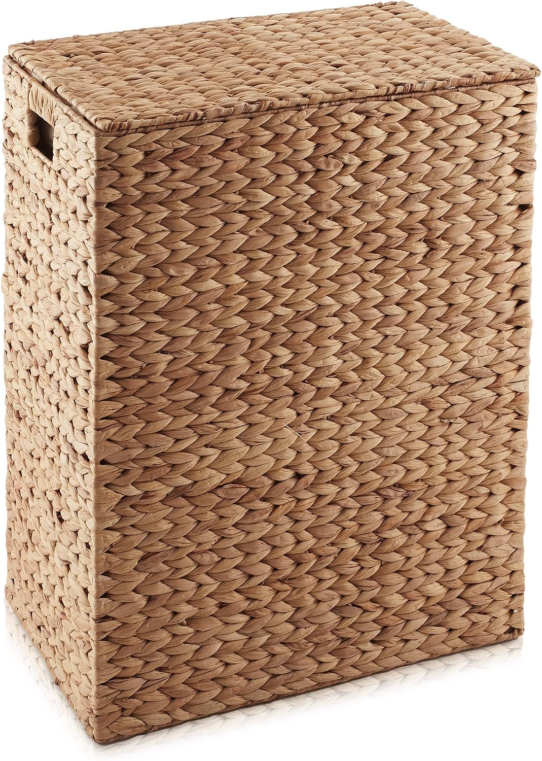 Large Laundry Hamper with Lid and Removable Liner Bag - Espresso Dark Brown, Woven Water Hyacinth Rectangular Laundry Basket Clothes Sorter