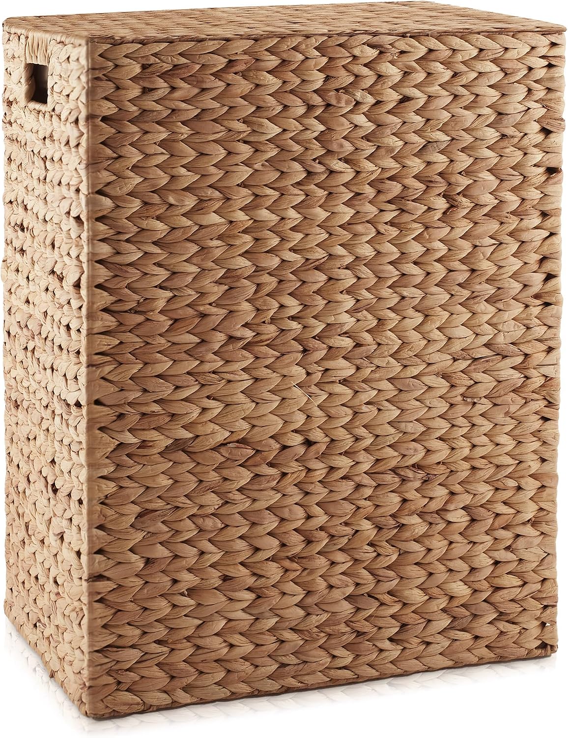 Large Laundry Hamper with Lid and Removable Liner Bag - Espresso Dark Brown, Woven Water Hyacinth Rectangular Laundry Basket Clothes Sorter