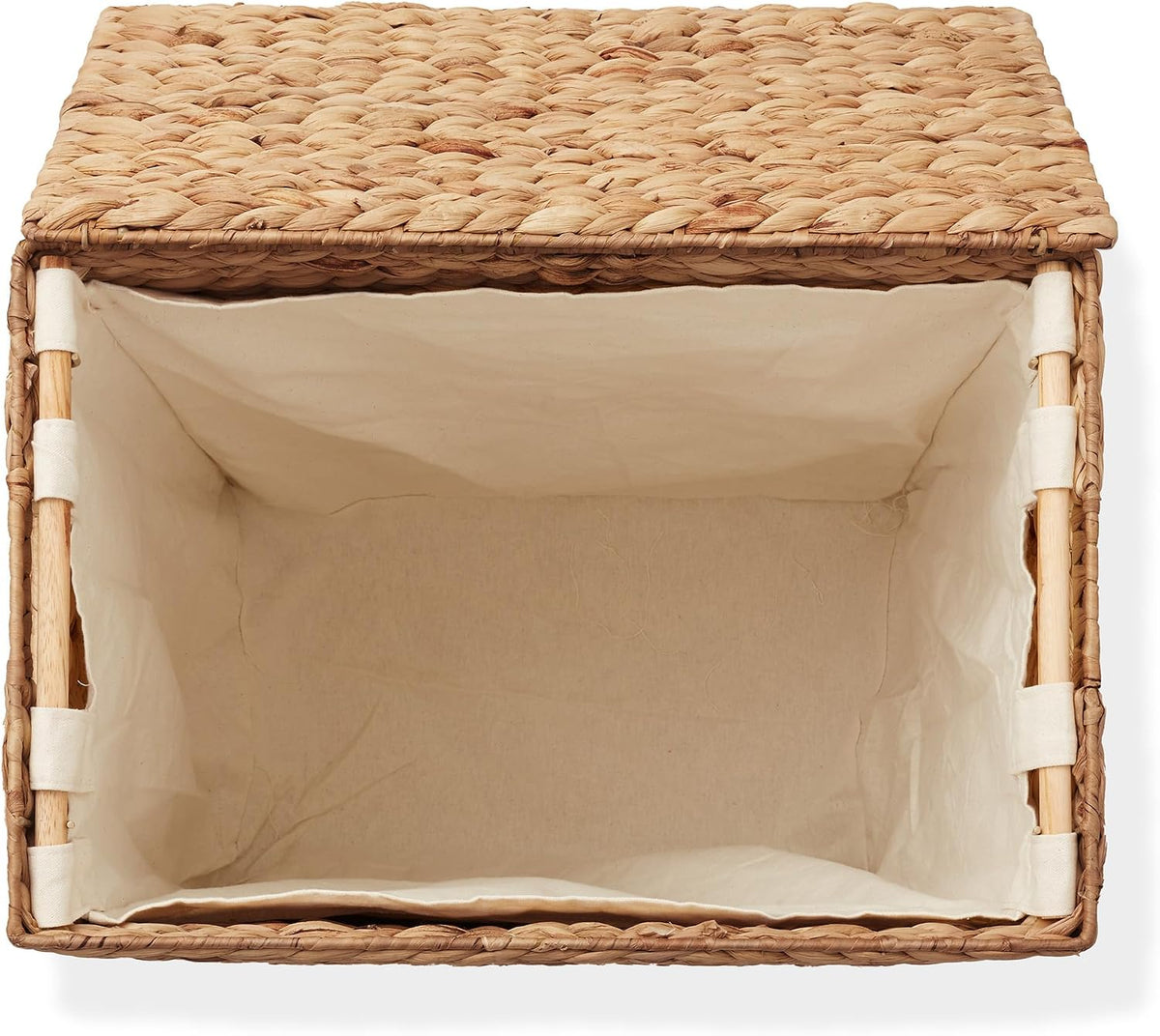 Large Laundry Hamper with Lid and Removable Liner Bag - Espresso Dark Brown, Woven Water Hyacinth Rectangular Laundry Basket Clothes Sorter