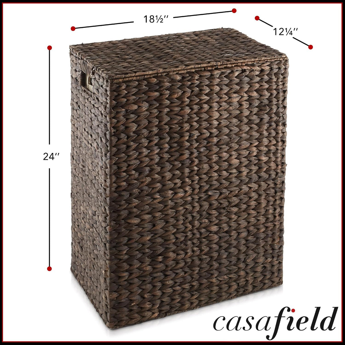 Large Laundry Hamper with Lid and Removable Liner Bag - Espresso Dark Brown, Woven Water Hyacinth Rectangular Laundry Basket Clothes Sorter