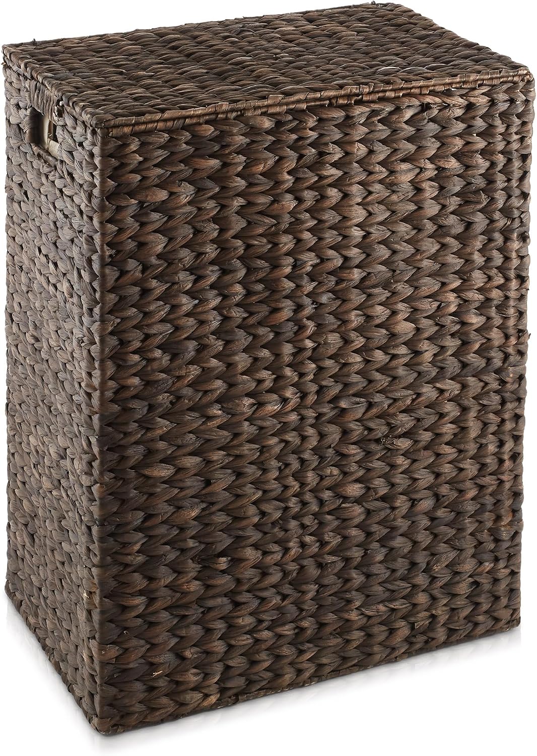 Large Laundry Hamper with Lid and Removable Liner Bag - Espresso Dark Brown, Woven Water Hyacinth Rectangular Laundry Basket Clothes Sorter