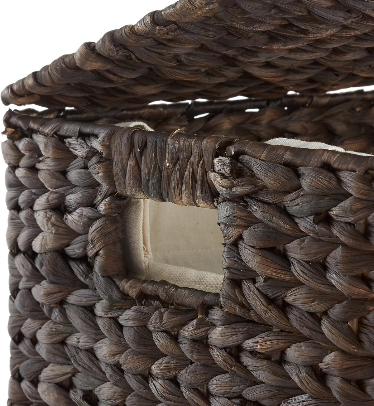 Large Laundry Hamper with Lid and Removable Liner Bag - Espresso Dark Brown, Woven Water Hyacinth Rectangular Laundry Basket Clothes Sorter