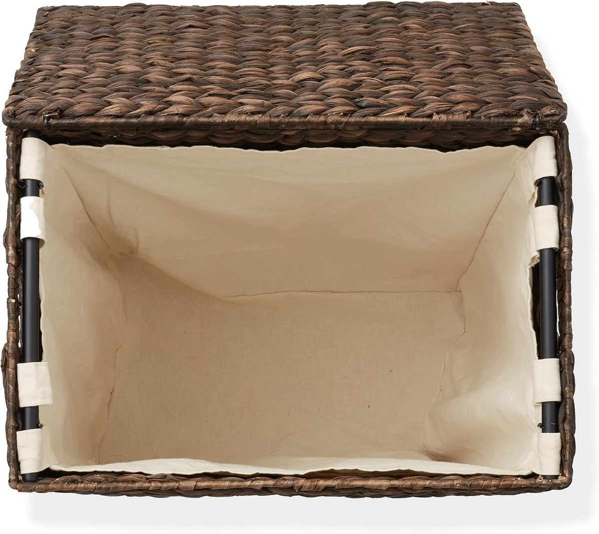 Large Laundry Hamper with Lid and Removable Liner Bag - Espresso Dark Brown, Woven Water Hyacinth Rectangular Laundry Basket Clothes Sorter